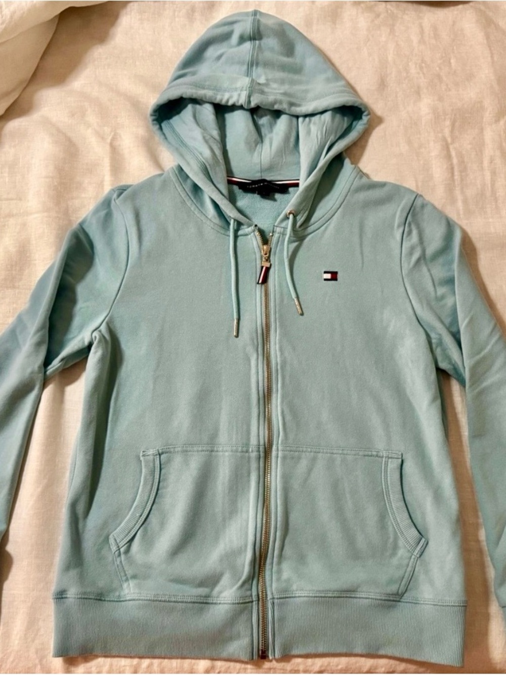 Tommy Hilfiger Pastel Blue Full Zip Up Hoodie Sweatshirt Size Medium - Picture 7 of 14